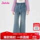 笛莎童裝女童牛仔褲2025秋季兒童高腰微喇褲女孩長(cháng)褲 牛仔蘭 150