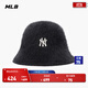 MLB官方男女情侶刺繡logo圓頂針織兔毛混紡漁夫帽24秋冬HTB08 紐約洋基隊/黑色 均碼
