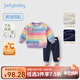 JELLYBABY女童加絨套裝7A抗菌遠(yuǎn)紅外鎖溫秋冬裝套頭衛(wèi)衣打底褲兩件套 彩虹 100 CM