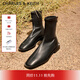 CHARLES&KEITH復古方頭拉鏈低跟時(shí)裝靴短靴踝靴子女靴生日禮物CK1-90900090 Black黑色 38