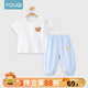 優(yōu)奇嬰兒短袖套裝夏季薄款寶寶純棉a類(lèi)0-1-3歲兒童套裝半袖t恤防蚊褲 白色T恤+小熊冰藍防蚊褲 90
