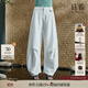 日著(zhù)白色彎刀褲2025年秋季新款女士流行寬松休閑顯瘦亞麻布長(cháng)褲子 秘境白 M