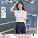 香影polo衫短袖女針織2025夏裝新款氣質(zhì)條紋拼接翻領(lǐng)白色正肩上衣 米白 S 155/80A/85-95斤
