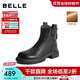 百麗（Belle）舒適瘦瘦休閑靴女2025冬新款商場(chǎng)同款羊皮復古靴B7E1DDD5 黑色-薄絨 38 (240mm)