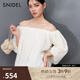 SNIDEL2025春夏新品時尚優(yōu)雅一字領露肩泡泡袖雪紡襯衫SWFB251166 象牙白 均碼 (F)