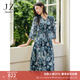 玖姿·安娜蔻【草目系列】雪紡V領(lǐng)七分袖印花連衣裙女2024春款 花丈青 XL