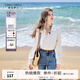 秋水伊人時(shí)尚簡(jiǎn)約顯瘦直筒襯衫秋季新款女休閑長(cháng)袖打底襯衣 米白-經(jīng)典款 M