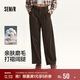 森馬（Semir）休閑褲女純棉打褶闊腿褲腰帶秋復(fù)古磨毛長(zhǎng)褲顯腿長(zhǎng)101524127005A