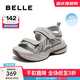百麗（Belle）輕便魔術(shù)貼老爹涼鞋女商場(chǎng)款拼色厚底鞋D6Q1DBL5 灰色/紅 37 (235mm)