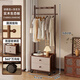 美竹樂(lè )實(shí)木床頭柜衣帽架一體家用室內臥室掛衣架置物架收納抽屜落地衣架 【實(shí)木大號】胡桃色+洛克灰兩抽落地款