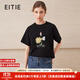 愛(ài)特愛(ài)（EITIE）【彩色珠片繡花T恤】字母印花休閑短袖上衣2025夏季新款B2502606 極簡(jiǎn)黑20 L (165)