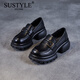 SUSTYLE奢侈高端品牌高檔真皮樂(lè )福鞋女新款春秋軟底舒適透氣休閑女士單鞋 黑色 39