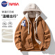 NASA GISS 連帽外套男士寬松假兩件厚款燈芯絨夾克秋冬保暖上衣 焦糖 4XL