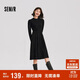 森馬（Semir）連衣裙女中長(cháng)款修身正肩內搭2024冬拼接燈芯絨小黑裙109724114001