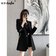 她芙（tafu）品牌女裝小西裝外套女2025春秋新款韓版休閑設(shè)計感職業(yè)裝西服上衣 黑色 M