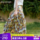 Olrain歐芮兒印花壓褶法式度假半身裙女夏季2025新款油畫(huà)風(fēng)A字裙 花色 S