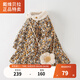 戴維貝拉【奧萊特賣】女童連衣裙冬裝碎花裙子女孩衣服公主裙 花朵印花 90 cm(建議身高80-90cm)