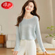 浪莎針織衫毛衣女秋鏤空長(cháng)袖T恤圓領(lǐng)寬松顯瘦小眾設計感短款罩衫內搭 藍色 M