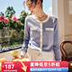 Olrain歐芮兒法式小香風(fēng)針織開(kāi)衫女裝秋季長(zhǎng)袖冰絲撞色毛衣外套 藍(lán)紫色 M