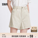 森馬（Semir）休閑褲女簡(jiǎn)約小心機直筒褲ins潮夏季小個(gè)子翻邊短褲101324125005
