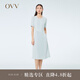 OVV2023春夏新款女裝單面緞三醋酸經(jīng)典圓領(lǐng)清爽百褶短袖連衣裙 藍(lán)灰（凈色）06 M