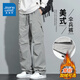 真維斯工裝褲男士春秋季新款美式潮牌傘兵褲寬松直筒加絨加厚休閑褲男 761銀灰色 XL