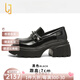 OLJ奢侈高端品牌女鞋樂(lè )福鞋秋季新款百搭單鞋英倫風(fēng)厚底真皮小皮鞋 黑色 37