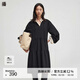 播24秋季新款燈籠袖法式連衣裙女度假風(fēng)寬松長(cháng)袖裙子DDR3LD5014 K40玄黑 L