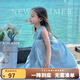 圖圖小象女童連衣裙2025夏季新款兒童海邊度假裙子中大童100%棉長(cháng)裙公主裙 藍色 130 身高約130cm