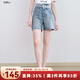 百圖betu女裝2025夏季新款牛仔褲蕾絲花邊雙腰頭設計短褲女2507X02 淺牛仔藍 L