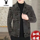 花花公子男士外套冬季加絨加厚呢子夾克秋冬新款保暖衣服男裝短款毛呢大衣 紐扣深灰[超級保暖] XL 建議[120-130斤]