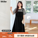 MsShe【條紋拼接假兩件連衣裙】大碼女裝2025夏裝胖mm顯瘦長(cháng)裙子 黑色現貨 2XL