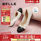 百麗（Belle）小香風(fēng)平跟單鞋女商場(chǎng)同款蝴蝶結媽媽淺口鞋Z8R1DAQ4 米白 37 (235mm)