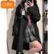 棉致美式小個(gè)子風(fēng)衣外套女秋冬季新款韓系高級感英倫風(fēng)休閑中長(cháng)款加絨 C3500黑色【常規高品質(zhì)】 L 105-120斤
