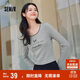 森馬長(cháng)袖T恤女短款蝴蝶結字母春秋溫柔蕾絲緊身上衣107624101001