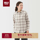 無(wú)印良品（MUJI）女式 法蘭絨 襯衫領(lǐng)長(cháng)袖襯衫  米白色格紋5A M