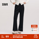 森馬（Semir）休閑褲女冬雪尼爾加絨撞色松緊腰喇叭褲肌理慵懶氣質(zhì)女士長(cháng)褲 黑色90001 L