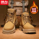 回力男鞋馬丁靴男冬季高幫戶(hù)外保暖靴子男復古工裝棉鞋 駝色加絨 42