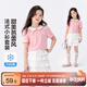 左西童裝女童夏裝套裝短袖T恤半身裙2025新款兒童夏季兩件套 粉色 160