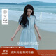 茵曼（INMAN）章若楠同款苧麻女裝娃娃領(lǐng)連衣裙2025春季新品長(cháng)裙子 淺藍色 S