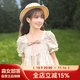 森女部落原創(chuàng  )甜美氣質(zhì)泡泡袖上衣碎花法式方領(lǐng)T恤短袖襯衫夏款女 上衣（單件） L