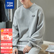 唐獅（TonLion）2023華夫格長(cháng)袖T恤男裝寬松圓領(lǐng)衣服潮流重磅t打底衫 冷淺灰 M 