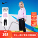 NIKE 耐克童裝女童衛衣+長(cháng)褲2件套秋季260克毛圈滿(mǎn)印舒適兒童上衣 正黑色 130 /64 【建議身高116-122cm】