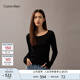 Calvin KleinJeans25早春女士ck含桑蠶絲純色圓領(lǐng)內(nèi)搭打底衫針織衫J225029 BEH-太空黑 S