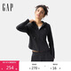 GAP女裝2025春季新款logo彈力羅紋拉鏈連帽長(cháng)袖T恤常規上衣729465