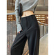 何佳功西裝褲女 2025秋季新款高腰垂感顯瘦休閑褲簡(jiǎn)約百搭通勤闊腿褲 黑色 M 【建議80-100斤】