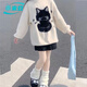 乖米豆趣味貓咪提花甜美露肩毛衣2025秋冬設計學(xué)生百搭針織衫寬松慵懶上 立耳小貓白色 M 建議體重90-100