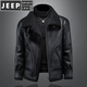 JEEP SPIRIT皮毛一體男士冬季新款大碼加絨加厚皮衣機車(chē)服羊羔毛夾克棉服外套 黑色 M
