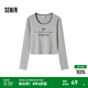 森馬（Semir）【甜心女高】長袖t恤女短款緊身蕾絲花邊上衣24新款甜美印花外穿 淺花灰00202 M