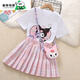 葉余女童庫洛米jk裙子套裝夏裝洋氣小女孩學(xué)院風(fēng)百褶裙兒童短裙兩件套 紫色裙+短袖(兩件套) 收藏配同款包包 110